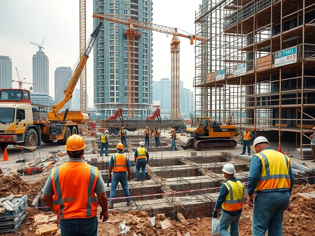 An image showing a construction site with workers diligently working to meet project deadlines, symbolizing timely delivery.