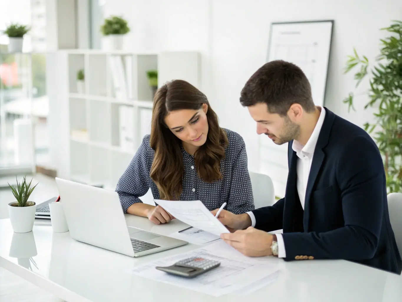 A real estate agent is assisting a client with loan paperwork, explaining the terms and conditions of the mortgage agreement.